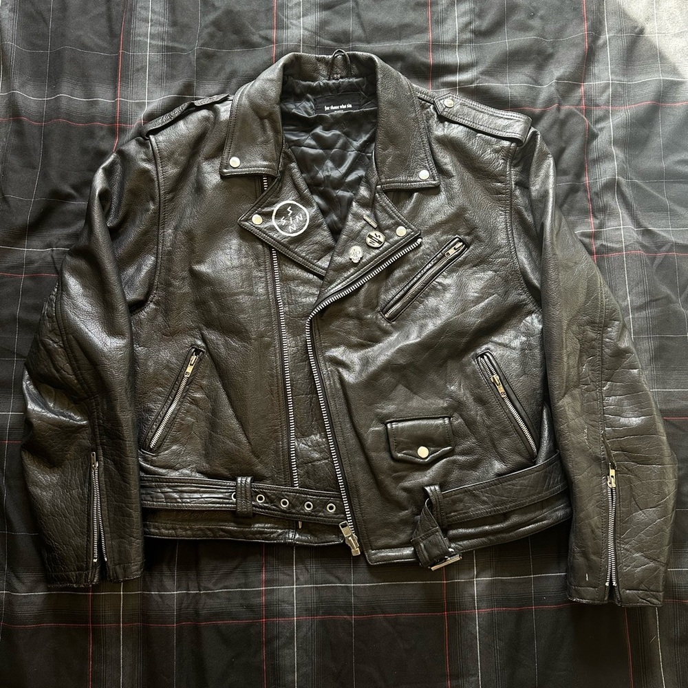 For Those Who Sin - hand painted vintage leather jacket size 56